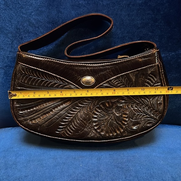 AMERICAN WEST Hand Tooled Brown Leather Shoulder Bag Purse - Picture 8 of 12